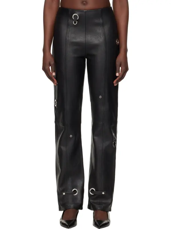 SAKS POTTS LEATHER METAL EYELETS PANTS BLACK