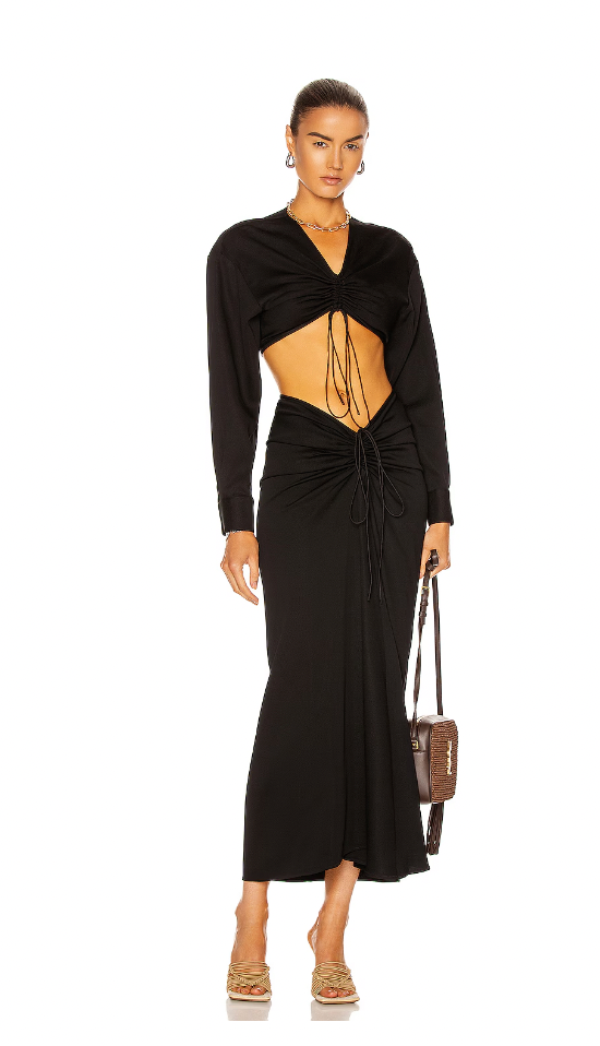 CHRISTOPHER ESBER BLACK RUCHED DISCONNECT SHIRT + SKIRT SET