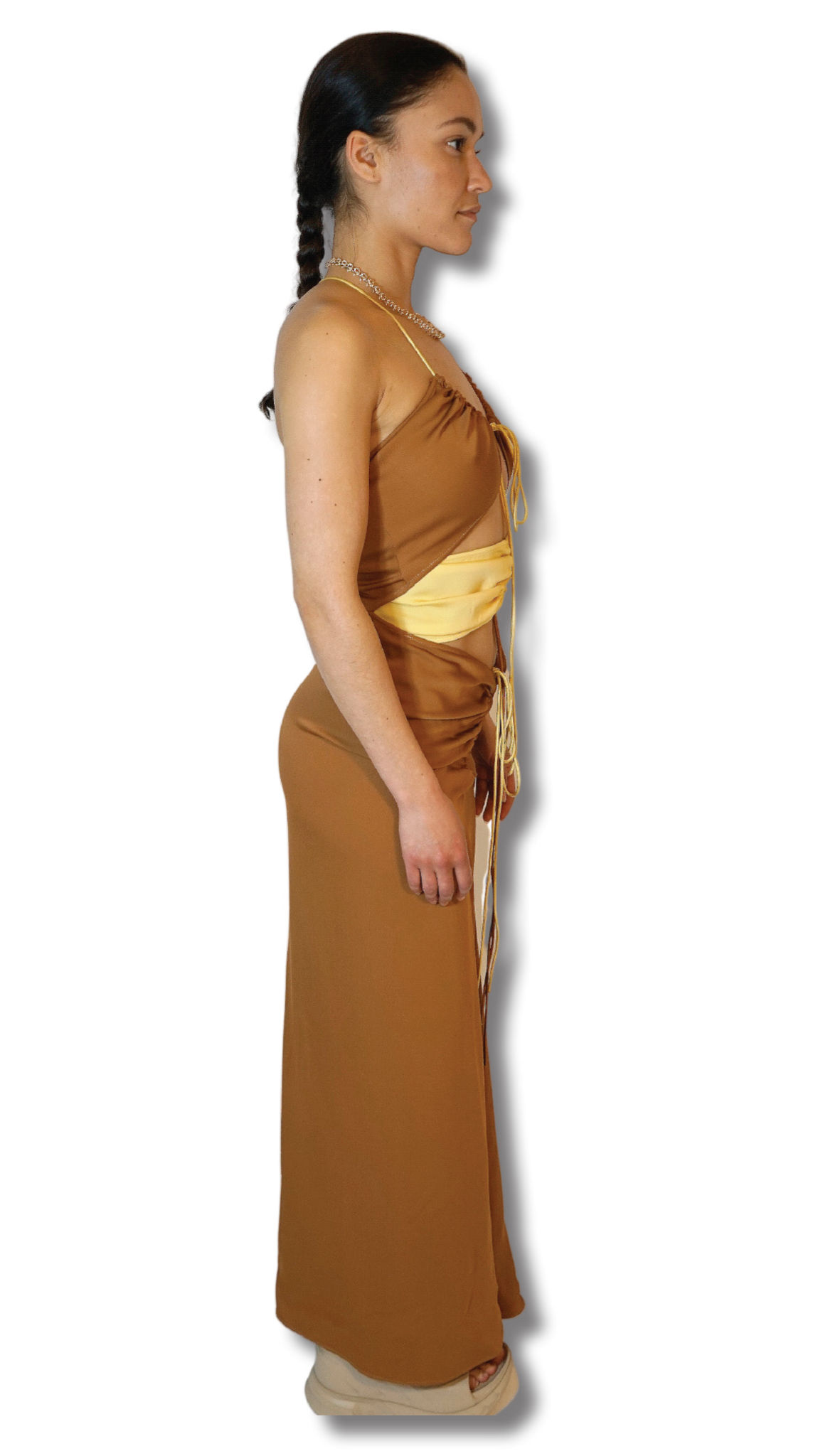 CHRISTOPHER ESBER YELLOW BROWN DRESS