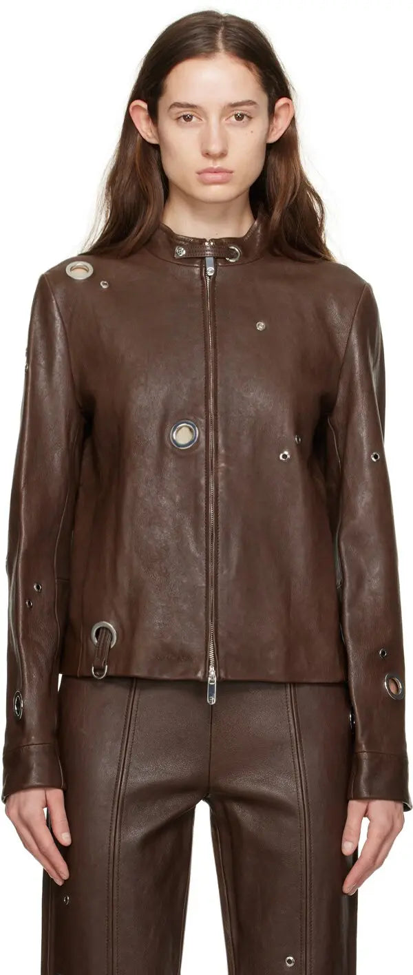 SAKS POTTS LEATHER METAL EYELETS JACKET